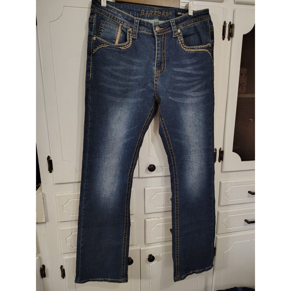 Barabas Men's Western Cowboy Bootcut Denim Blue Jeans 32x32
